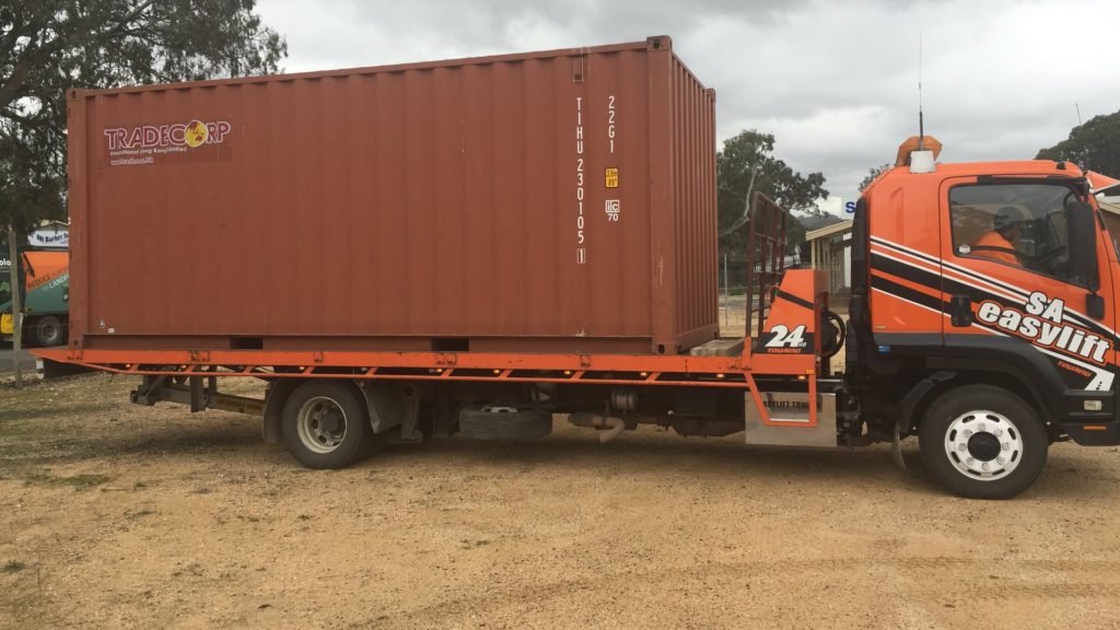 Storage shipping container on truck
