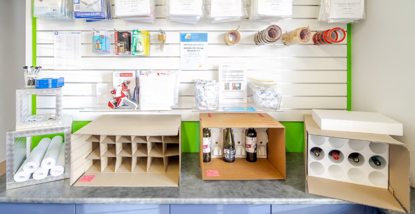 Multiple packing boxes, moving tape, packing bags and paper