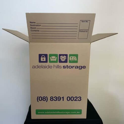 Large storage box with open lid for fragile items