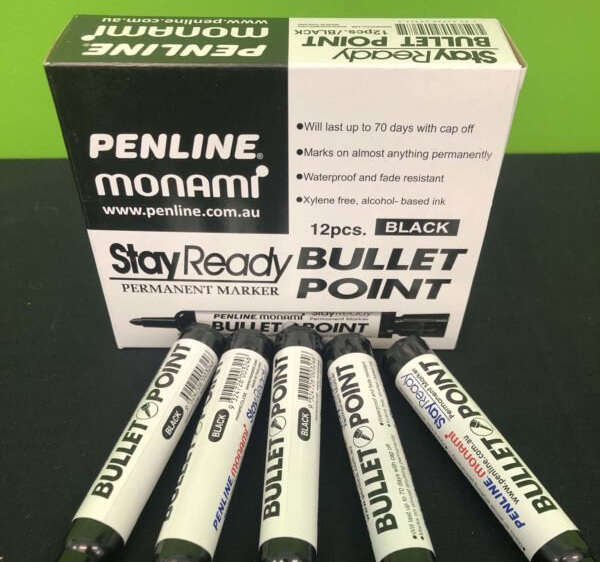 Box of black markers with 5 outside of the box